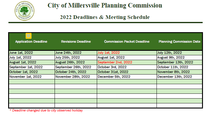 Planning Commission Schedule