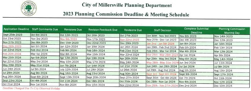 PLANNING COMMISSION SCHEDULE
